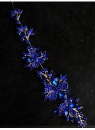 Кристална мека диадема за абитуриентска прическа в цвят тъмно синьо Blue Flowers